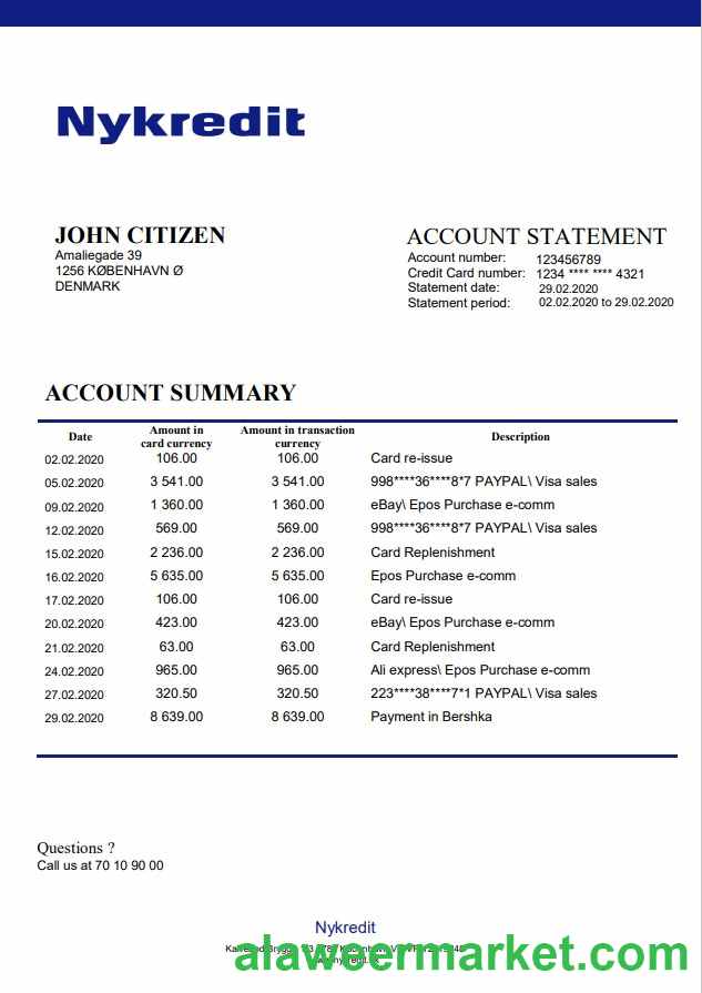 Denmark Nykredit bank statement